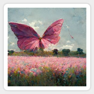 Pink Butterfly with Flowers Sticker